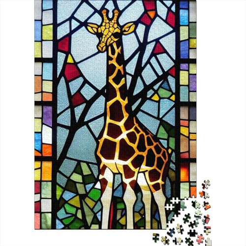 Puzzle für Erwachsene, Giraffe, Buntglas-Puzzle, 1000 Teile, Holzpuzzle für Erwachsene und Jugendliche, Heimdekoration, Denkspiel, Wandkunst, einzigartiges Geschenk, 1000 Teile (75 x 50 cm) von aaaaab