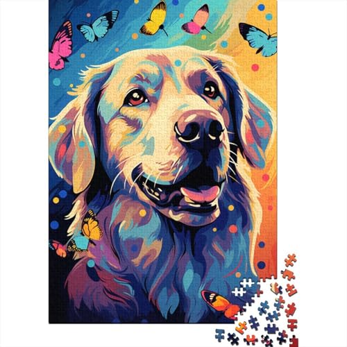 Puzzle für Erwachsene, Schmetterling, Golden Retriever, 1000 Teile, Holzpuzzle für Erwachsene, Heimdekoration, Denkspiel, Wandkunst, einzigartiges Geschenk (75 x 50 cm) von aaaaab