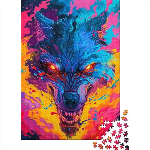 Puzzle für Erwachsene, bizarrer wütender Wolf, 1000 Teile, Holzpuzzle, Puzzle für Erwachsene, Heimdekoration, Denkspiel, Wandkunst, einzigartiges Geschenk (75 x 50 cm) von aaaaab