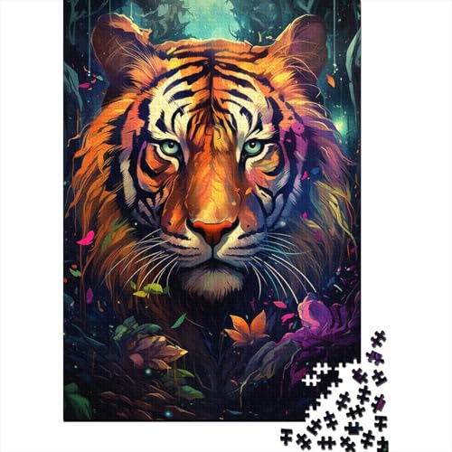 Puzzle für Erwachsene, bunt, Psychedelischer Fantasie-Tiger, 500 Teile, Holzpuzzle für Erwachsene, Heimdekoration, Denkspiel, Wandkunst, einzigartiges Geschenk (52 x 38 cm) von aaaaab