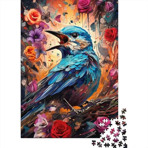 Puzzle für Erwachsene, exotischer bunter Blauvogel und Blumen, 500 Teile, Holzpuzzle für Erwachsene, Heimdekoration, Denkspiel, Wandkunst, einzigartiges Geschenk (52 x 38 cm) von aaaaab