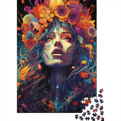 Puzzle für Erwachsene „Psychedelia“ für psychedelische Mädchen, 500 Teile, Holzpuzzle für Erwachsene, Heimdekoration, Denkspiel, Wandkunst, einzigartiges Geschenk (52 x 38 cm) von aaaaab