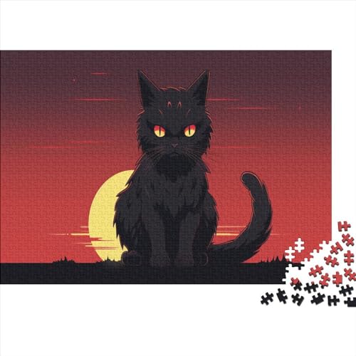 Puzzle für Erwachsene „Schwarze Katze bei Sonnenuntergang“, Puzzles für Erwachsene und Teenager ab 12 Jahren, 500 Teile (52 x 38 cm) von aaaaab