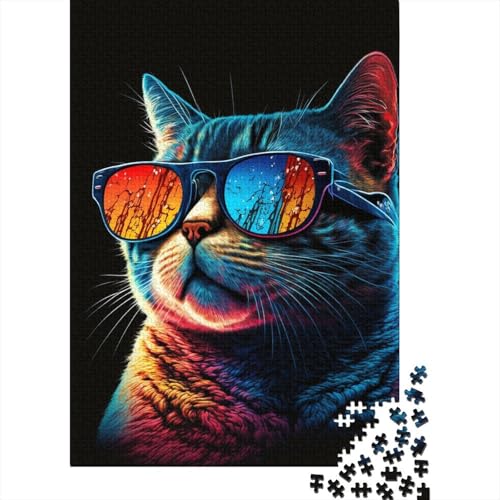 Puzzle für Erwachsene 1000 Teile, Katze mit Brille, Puzzles für Erwachsene und Kinder, Brettpuzzle, lustiges Geschenk, 1000 Teile (75 x 50 cm) von aaaaab