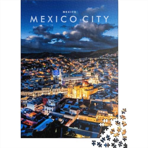 Puzzle für Erwachsene 1000 Teile, Skyline von Mexiko-Stadt bei Nacht, Puzzle für Erwachsene und Jugendliche, Holzbrett-Puzzle, Spielzeug, Denkspiel, 1000 Teile (75 x 50 cm) von aaaaab