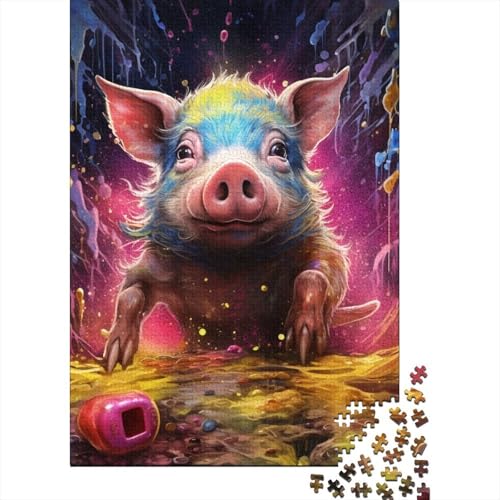 Puzzle für Erwachsene 300 Teile, Tierkunst, Schwein, kreatives quadratisches Puzzle für Erwachsene und Jugendliche, Holzbrettpuzzle, anspruchsvolles Spiel, 300 Teile (40 x 28 cm) von aaaaab