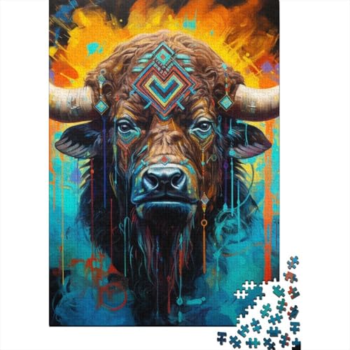 Puzzle für Erwachsene 500 Teile, Psychedelic Buffalo Puzzles für Erwachsene und Jugendliche, Holzbrettpuzzle, Spielzeug, Denkspiel, 500 Teile (52 x 38 cm) von aaaaab