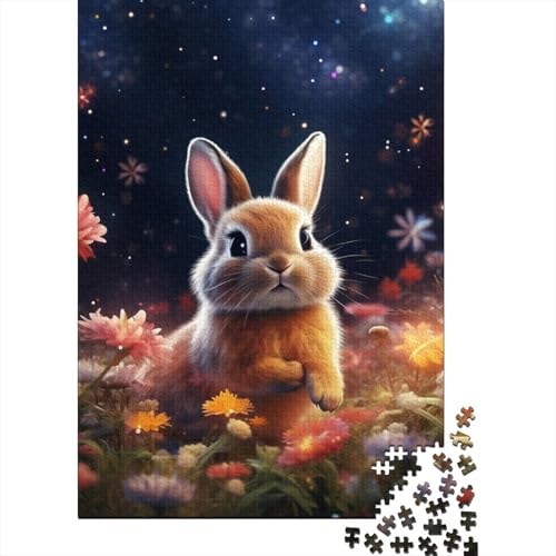 Puzzle für Erwachsene 500 Teile Sternenblumenkaninchen Kreatives quadratisches Puzzle für Erwachsene und Jugendliche, Holzbrettpuzzle Herausforderndes Spiel 500 Teile (52 x 38 cm) von aaaaab