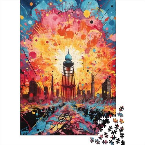 Puzzle für Kinder, 1000 Teile, farbenfrohe psychedelische Architektur, Puzzle für Kinder, Holzbrett-Puzzle, Spielzeug, Denkspiel, 1000 Teile (75 x 50 cm) von aaaaab