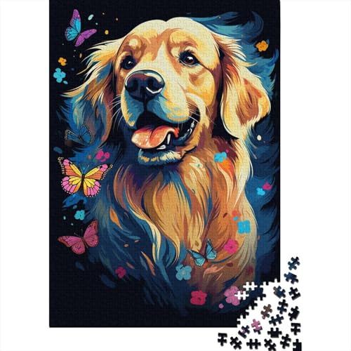 Puzzle für Kinder, 1000 Teile, farbenfrohes künstlerisches Golden Retriever-Puzzle für Kinder, Holzbrett-Puzzle, Spielzeug, Denkspiel, 1000 Teile (75 x 50 cm) von aaaaab