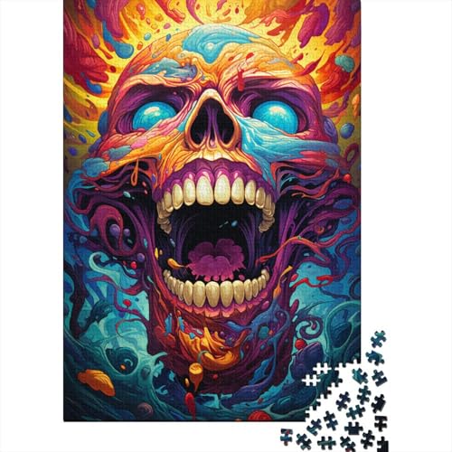 Puzzle für Kinder, 1000-teiliges Puzzle, Psychedelischer Totenkopf, großes Puzzle, anspruchsvolle Familienspiele, Unterhaltungsspielzeug, Geschenke, Heimdekoration (75 x 50 cm) von aaaaab