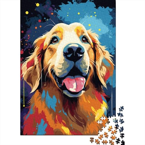 Puzzle für Kinder, 1000-teiliges Puzzle, künstlerischer Golden Retriever, großes Puzzle, anspruchsvolle Spiele für die ganze Familie, Unterhaltungsspielzeug, Geschenke, Heimdekoration (75 x 50 cm) von aaaaab