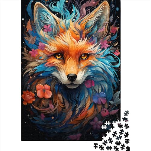 Puzzle für Kinder, 300 Teile, farbenfrohes psychedelisches Fuchs-Tier-Puzzle für Kinder, Holzbrett-Puzzle, Spielzeug, Denkspiel (40 x 28 cm) von aaaaab