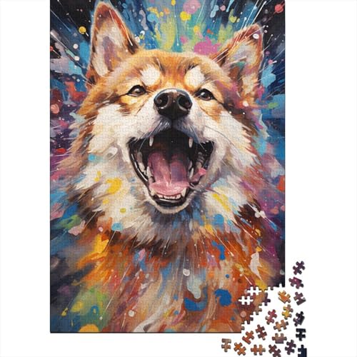 Puzzle für Kinder, 300 Teile, farbenfrohes psychedelisches Gemälde von Shiba Inu, Puzzle für Kinder, Holzbrett-Puzzle, Spielzeug, Denkspiel (40 x 28 cm) von aaaaab