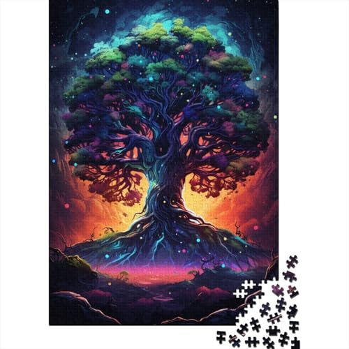 Puzzle für Kinder, 500 Teile, Psychedelischer, farbenfroher Weltbaum, Puzzle für Kinder, Holzbrett-Puzzle, Spielzeug, Denkspiel, 500 Teile (52 x 38 cm) von aaaaab