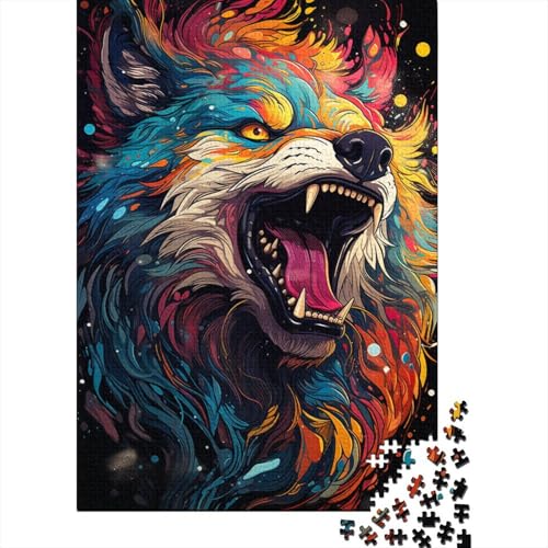 Puzzle für Kinder, 500 Teile, Psychedelischer Farbwolf, großes Puzzle, anspruchsvolle Familienspiele, Unterhaltungsspielzeug, Geschenke, Heimdekoration (52 x 38 cm) von aaaaab