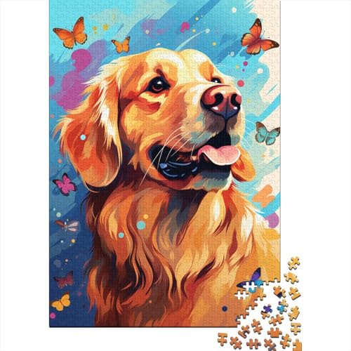 Puzzle für Kinder, 500 Teile, farbenfrohes künstlerisches Golden Retriever-Puzzle für Kinder, Holzbrett-Puzzle, Spielzeug, Denkspiel, 500 Teile (52 x 38 cm) von aaaaab