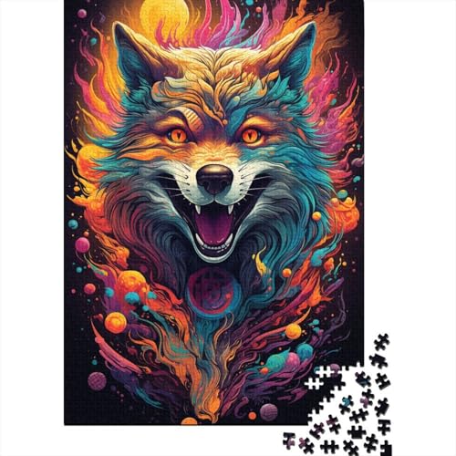 Puzzle für Kinder, 500 Teile, farbenfrohes psychedelisches Tier, Wolf, Puzzle für Kinder, Holzbrett-Puzzle, Spielzeug, Denkspiel, 500 Teile (52 x 38 cm) von aaaaab