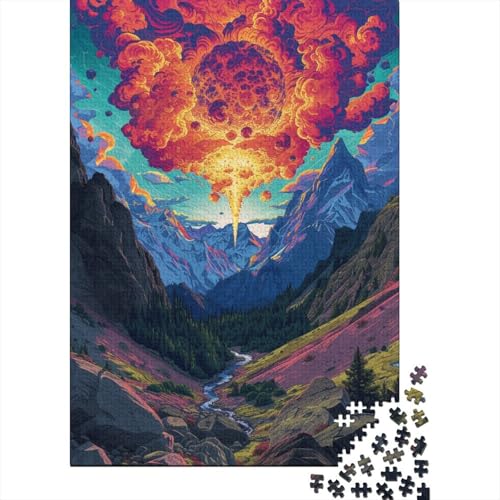 Puzzle für Kinder, 500 Teile, psychedelische Landschaftskunst, Puzzle für Kinder und Jugendliche, Holzbrett-Puzzle, Spielzeug, Denkspiel, 500 Teile (52 x 38 cm) von aaaaab