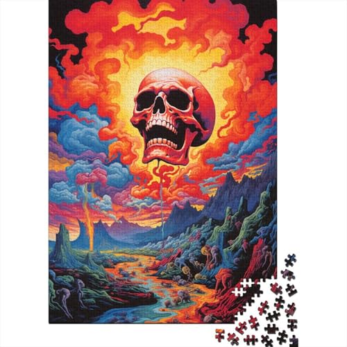 Puzzle mit 300 Teilen, farbenfroher künstlerischer Totenkopf, Puzzle für Erwachsene, Holzpuzzle, pädagogisches Stressabbau-Spielzeug, Puzzle, 300 Stück (40 x 28 cm) von aaaaab