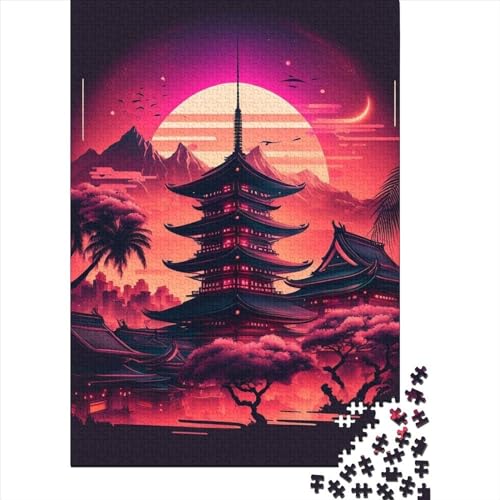 Puzzles für Erwachsene & Pagode Sommersonnenuntergänge 1000-teiliges Puzzle für Erwachsene Holzpuzzles Schwierig und herausfordernd 1000 Teile (75 x 50 cm) von aaaaab