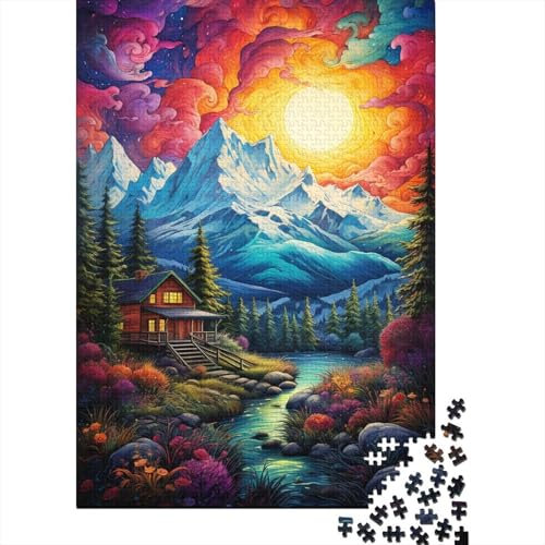 Puzzles für Kinder, 500-teiliges Puzzle für Kinder, Fantasie-Sonnenuntergang, Berge, Puzzles aus Holz, kreatives Puzzle, Familienfreunde-Spiel, Puzzle, lustiges Spielzeug, Geschenke (52 x 38 cm) von aaaaab