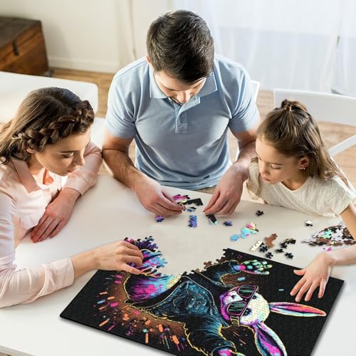 Rabbit Neon 1000 Puzzle Holzpuzzle für Jugendliche und Erwachsene Kreatives Puzzle Lernspiel Puzzles für Familie und Freunde 1000 Teile (75x50cm) von aaaaab