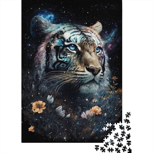 Rechteckiges Puzzle für Erwachsene mit 500 Teilen, Weltraum-Tiger-Blumen, kreative Puzzle-Herausforderung, Spielzeug-Puzzles für Erwachsene, 500 Stück (52 x 38 cm) von aaaaab