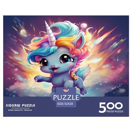 Regenbogen-Einhorn-Puzzle, 500 Teile, Holzpuzzle, Puzzles für Erwachsene, Puzzles für Erwachsene, Teenager, Teenager, Mann, Frau, Geschenk, 500 Stück (52 x 38 cm) von aaaaab