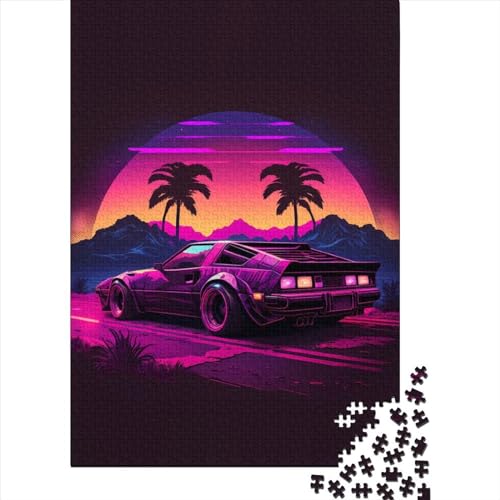 Retro Wave Car Neon Puzzle für Erwachsene und Jugendliche 1000 Teile Puzzle für Erwachsene Lernspiel Herausforderungsspielzeug 1000 Teile (75x50cm) von aaaaab