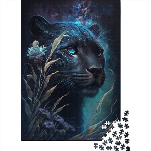 Schwarzer Leopard und Blume Puzzle 1000 Teile für Kinder Spielzeug Spiele Puzzle Holzpuzzle für Alter 18 Jahre Upe Lernspiele 1000 Stück (75x50cm) von aaaaab