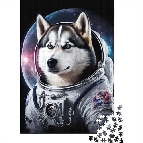 Siberian Husky Astronaut Holzpuzzle 1000 Teile Puzzle für Kinder Lernspiel Herausforderung Spielzeug Heiligabend Geschenke 1000 Stück (75x50cm) von aaaaab