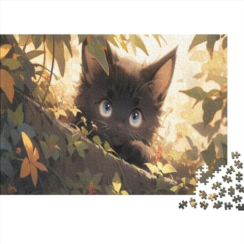 Süßes schwarzes Katzen-Puzzle, 1000 Teile, für Erwachsene, Puzzle, Lernspiel für Erwachsene und Teenager, 1000 Teile (75 x 50 cm) von aaaaab
