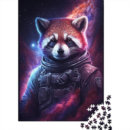 Weltraum-Astronaut, Roter Panda, 500-teiliges Puzzle für Erwachsene, Holzbrett-Puzzle, Spielzeug, Lernspiel, 500 Teile (52 x 38 cm) von aaaaab