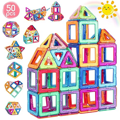 aaczly Magnetische Bausteine 50 Teile Magnetbausteine Magnet Spielzeug Kinder 3D Magnetspielzeug Magnet Bausteine für Kinder Montessori Magnet Spielzeug für Jungen und Mädchen ab 3 4 5 6 7 Jahren von aaczly