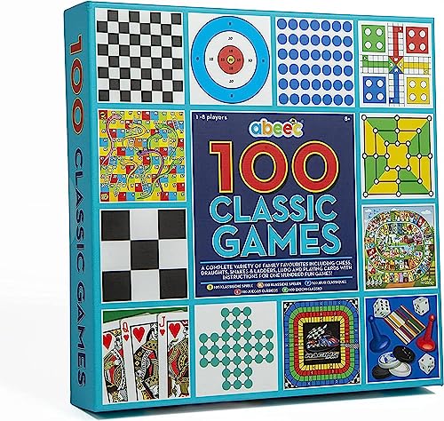 Abeec Klassische Brettspiele-Sammlung für Familien - Sammlung von 100 Spielen für die ganze Familie, einschließlich Schach, Dame und Kartenspiele - Empfohlenes Alter 8+ von abeec