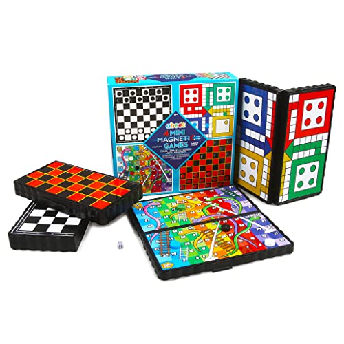 abeec 4 Mini-Magnetspiele - 4 x Reisespiele inklusive Schach, Schlangen und Leitern, Ludo & Dame - Flugzeugaktivitäten für Kinder - Reise- & Taschenspiele - Mini-Reisespiele von abeec