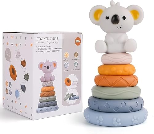 7 Stück Stapelbecher Baby Stapelturm Squeeze Zahnen Babyspielzeug,Koala Stapelspielzeug mit Ringen Früherziehung Spielzeug Geschenke für 6 12 18 Monate Baby Kleinkind von above zero