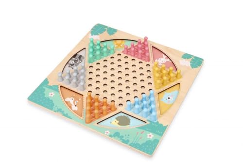 Doppelseitiges Brettspiel: Halma sowie Schlangen und Leitern, aus Holz, Spaß für Kinder ab 3 Jahren - Spielbrett 30x30 cm, Halma: 60 Spielfiguren, Schlangen & Leitern: 6 Spielfiguren, 1 Würfel von adam toys