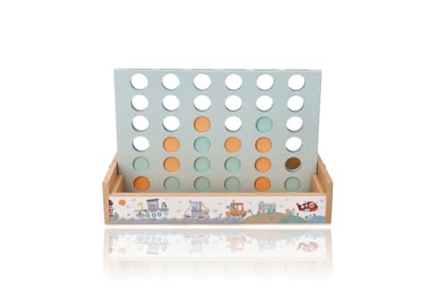 Puzzlespiel 4 in Einer Reihe, aus Holz, 2 Spieler, Brett 25x15x16 cm - 4 gewinnt - Spiel für Kinder ab 3 Jahren - Motorikspielzeug - Vier in Einer Reihe - Geschenk für Mädchen und Jungen von adam toys