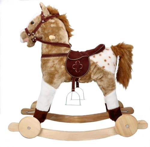 Schaukelpferd, interaktives Spielzeug mit Tiergeräuschen und Haltegriffen - Holzpferd für Ihr Baby ab 3 Jahren - Schaukeltier Mustang - 71x36,5x73cm von Toolo