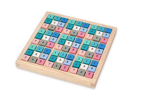 Sudoku-Holzspiel für Kinder ab 3 Jahren - Spielbrett 18x18 cm, Spielfiguren 1,5 x 1,5 cm - Puzzle-Brett - Brettspiel mit Steinen - Lernspielzeug - Geschenk für kleine Kinder von adam toys