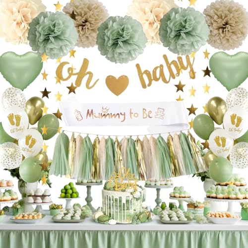 Babyparty Deko Junge, Babyparty Mädchen, Grüne Gold Baby Shower Deko, Baby Party Dekoration Neutral, Gender Reveal Party, Oh Baby Deko, Babyparty Luftballons Girlande für Baby Boy or Girl Deko von adaziau