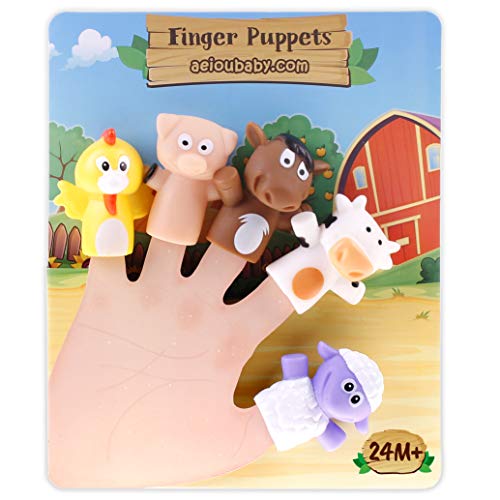 Fingerpuppen für Kinder und Babys | 5 Bauernhoftiere | PVC-Handpuppen ohne BPA | Badespielzeug | Handpuppen Geschichten von aeioubaby.com