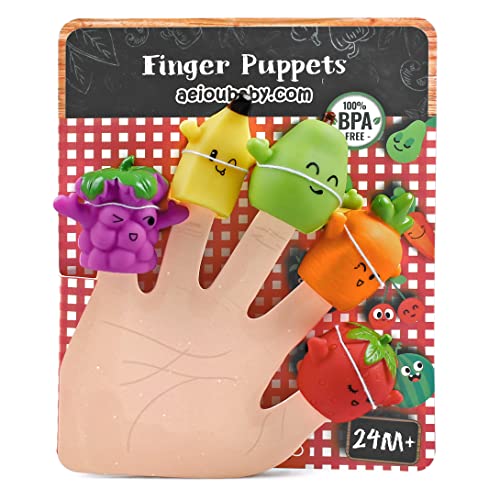 Fingerpuppen für Kinder und Babys | 5 Obst und Gemüse | PVC-Handpuppen ohne BPA | Badespielzeug | Handpuppen Geschichten von aeioubaby.com