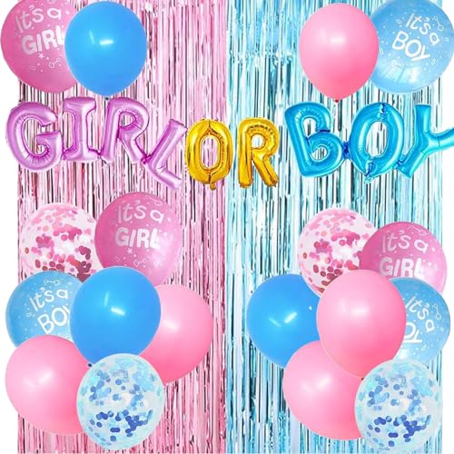 Geschlecht Reveal Dekorationen, rosa und blauen Ballon Girlande Kit mit Fransen Vorhänge Junge oder Mädchen Ballons für Geburtstag Baby Geschlecht Reveal Party Baby Dusche Dekorationen von af-tigonhw