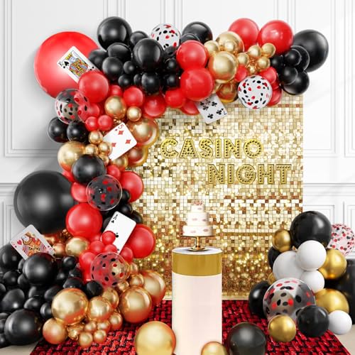 Würfel Gunst Casino Thema Party Dekorationen, 80PCS Casino Nacht Ballon Bogen Girlande Kit Rot Schwarz Gold Würfel Krone Poker Folienballons für Poker Las Vegas Game Night Casino Party Supplies von af-tigonhw