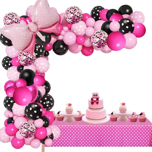 Luftballons Schwarz Rosa Girlande Bogen Kit, Rosa schwarz Luftballons mit Alles Gute Zum Geburtstag Banner Folie Bögen für Mädchen Baby Maus Thema Party Supplies 1st 2nd 3rd Birthday Dekorationen von af-tigonhw