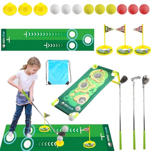 agctrler Kleinkind Golf Set Garden Plastik Kids Golf Set mit Golfmatte 3 Golf Tee 9 Bälle 3 Übungslöcher 3 Golfschläger im Freien Golfspiele im Freien von agctrler