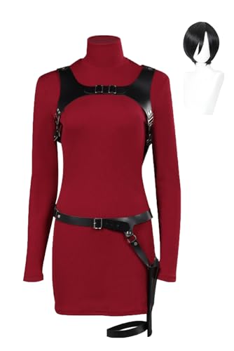 agfosa RE4 Remake Cosplay Ada Wong Perücke Wong Outfit Resident Ada Kostüm Kleid Rot von agfosa